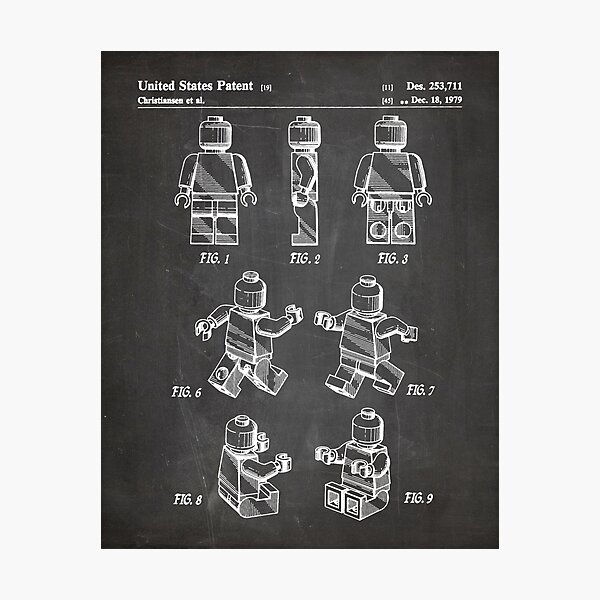 Lego Man Patent - Lego Bricks Art - Black Chalkboard Photographic Print