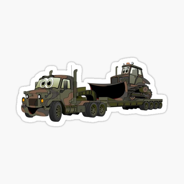 Military Semi Bulldozer Heavy Hauler Cartoon Sticker