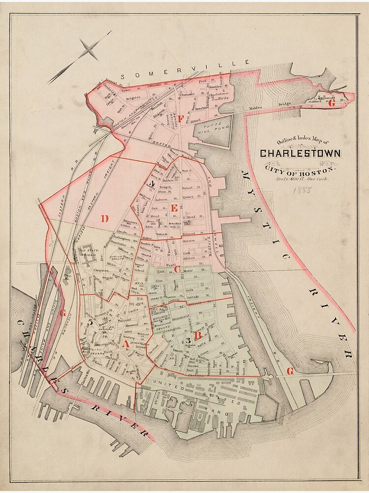 "Vintage Map of Charlestown MA (1885)" Poster by BravuraMedia | Redbubble