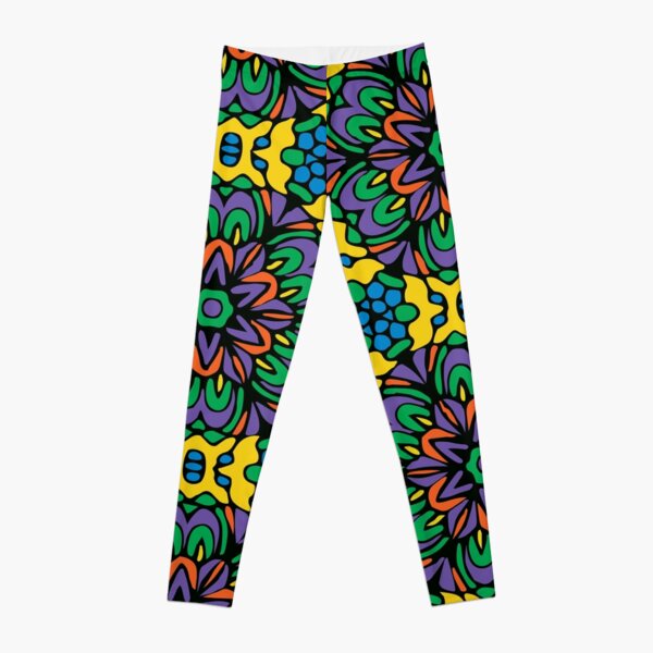 Bright Bold Retro Floral Garden Leggings