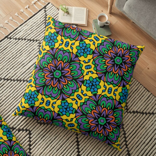 Bright Bold Retro Floral Garden Floor Pillow