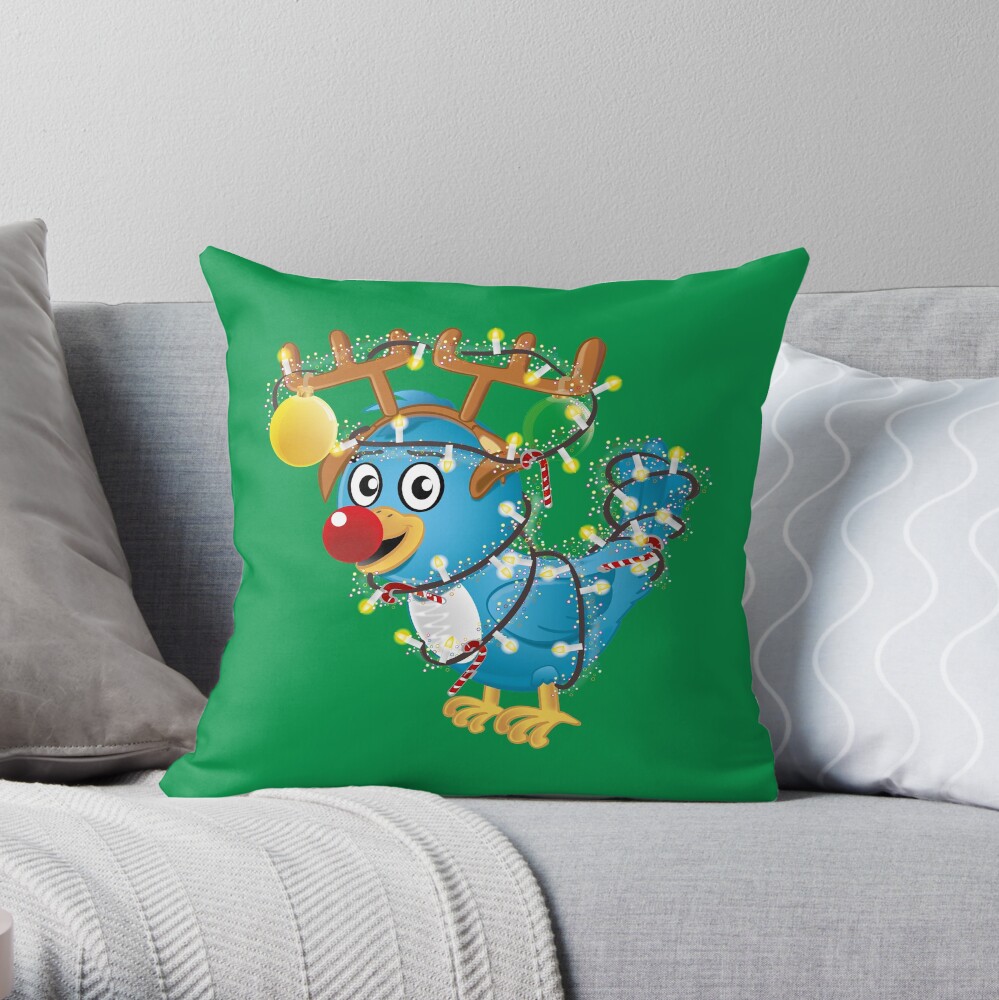 Christmas Bird wrapped in lights Throw Pillow