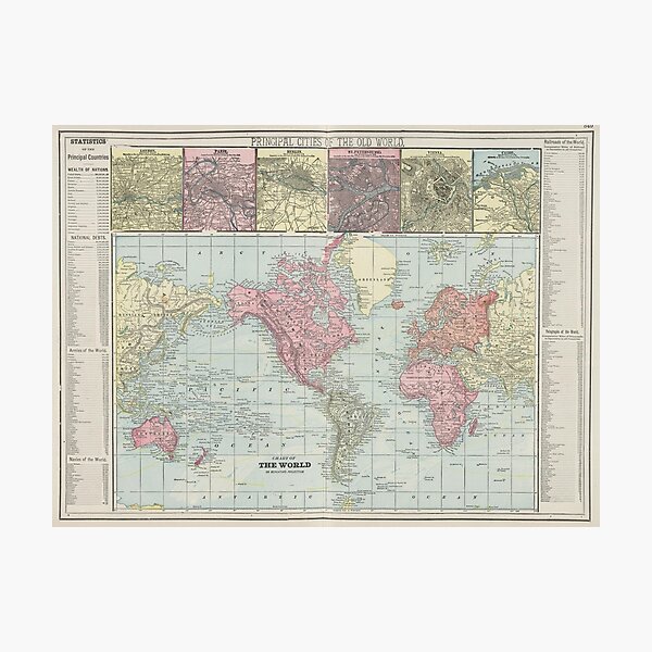 Item preview, Vintage Map of The World (1901) designed and sold by BravuraMedia.