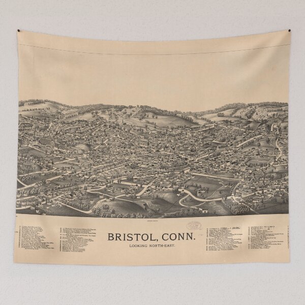 Item preview, Vintage Pictorial Map of Bristol CT (1889) designed and sold by BravuraMedia.