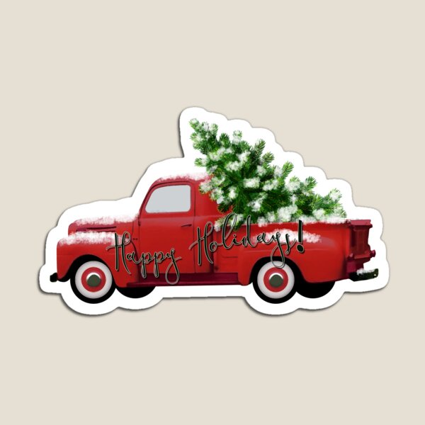Happy Holidays! Vintage Red Truck Magnet