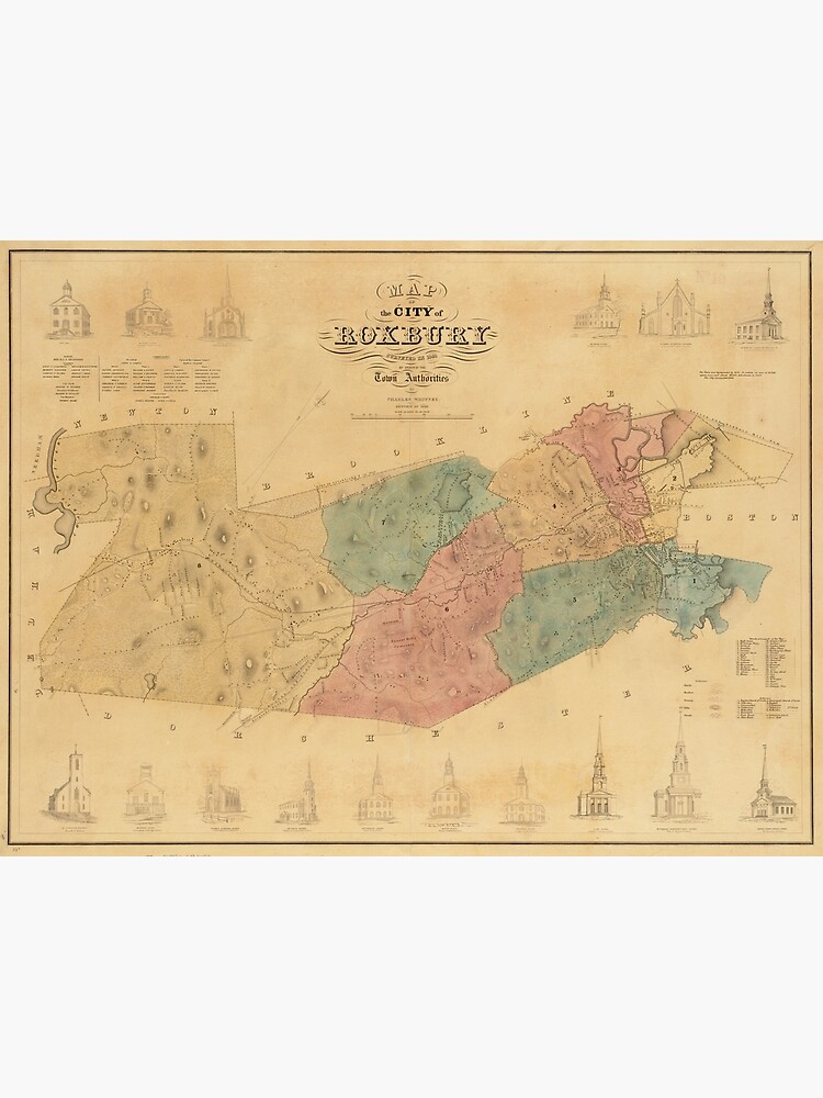 "Vintage Map of Roxbury Massachusetts (1849)" Poster by BravuraMedia