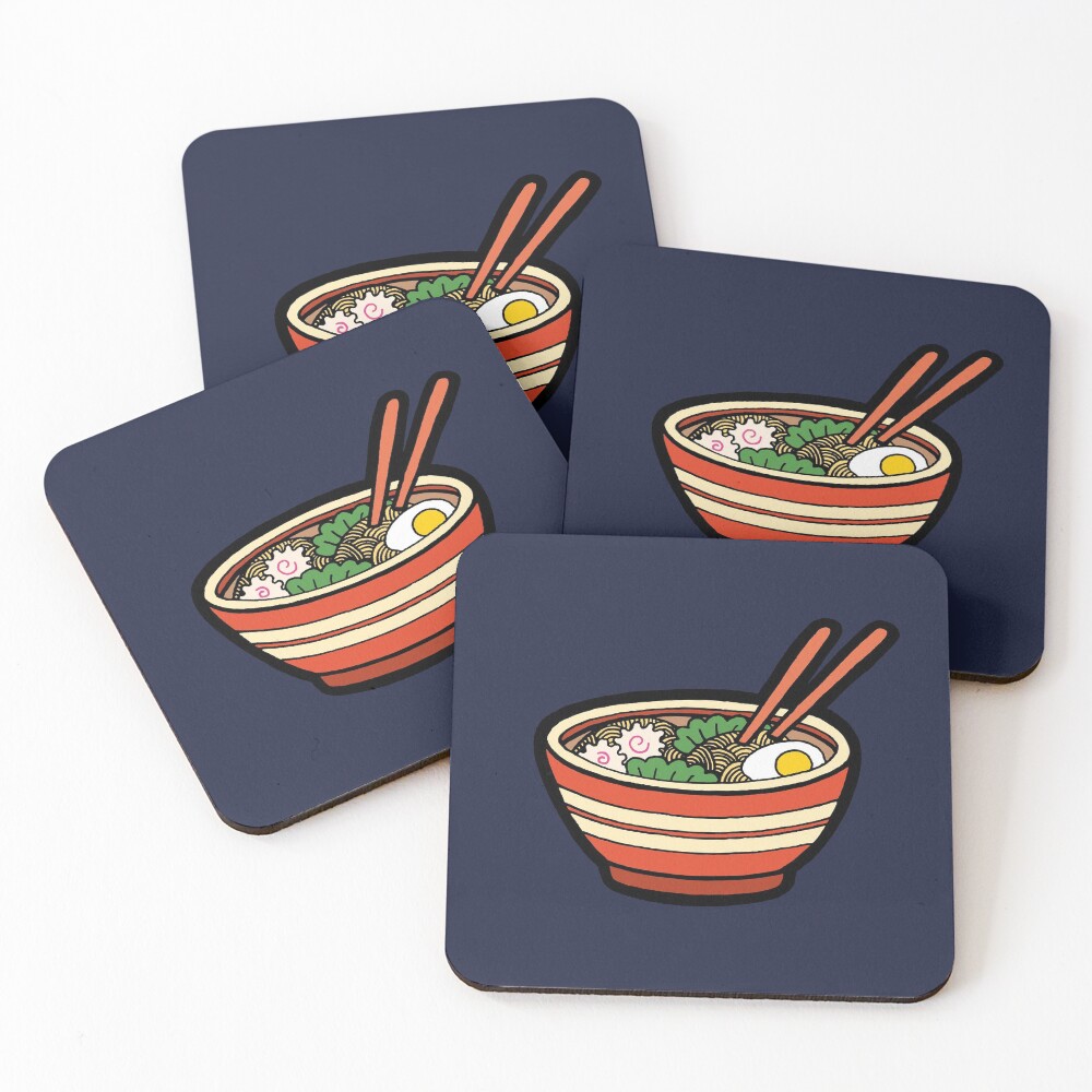 Ramen Bowl Pattern in Dark Blue Coasters (Set of 4)