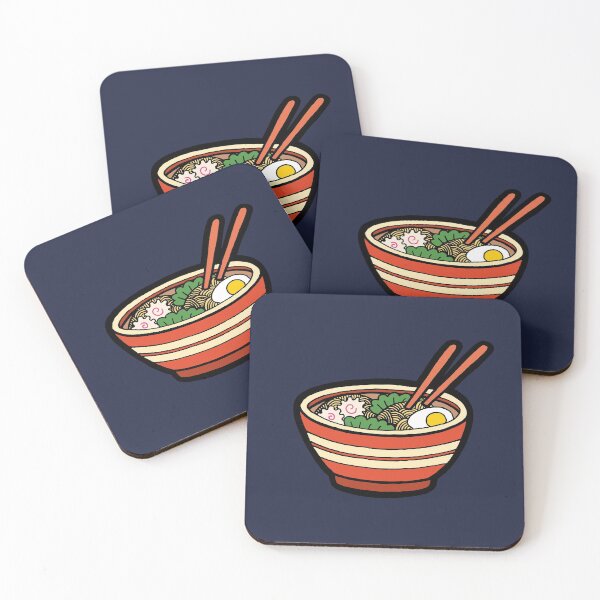 Ramen Bowl Pattern in Dark Blue Coasters (Set of 4)