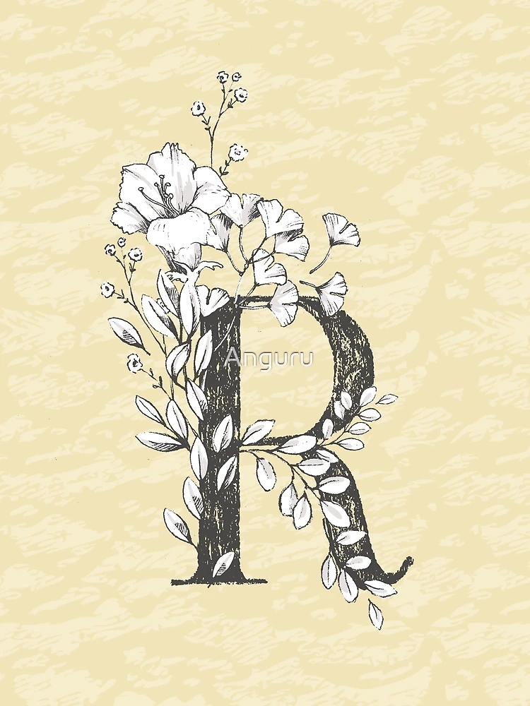 Thumbnail 3 of 3, Scarf, Flowered Initials - Lemon - R designed and sold by Anguru.