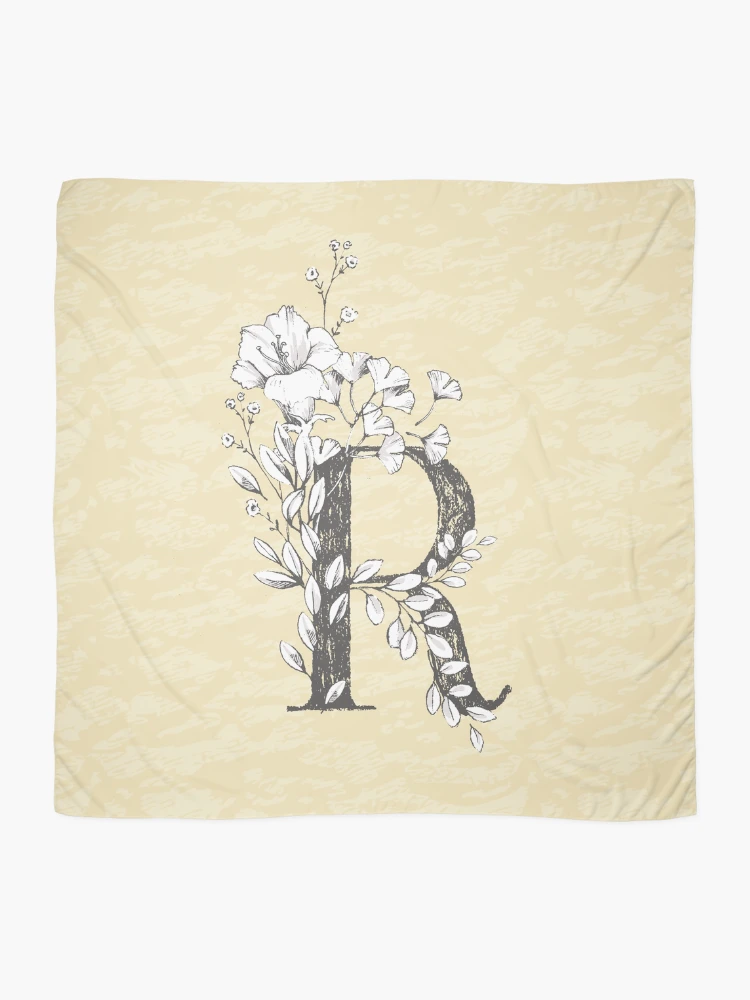 Thumbnail 2 of 3, Scarf, Flowered Initials - Lemon - R designed and sold by Anguru.