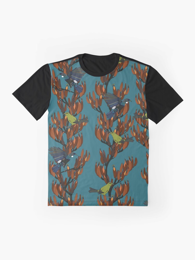 Alternate view of Tui and Koromiko on Harakeke Graphic T-Shirt