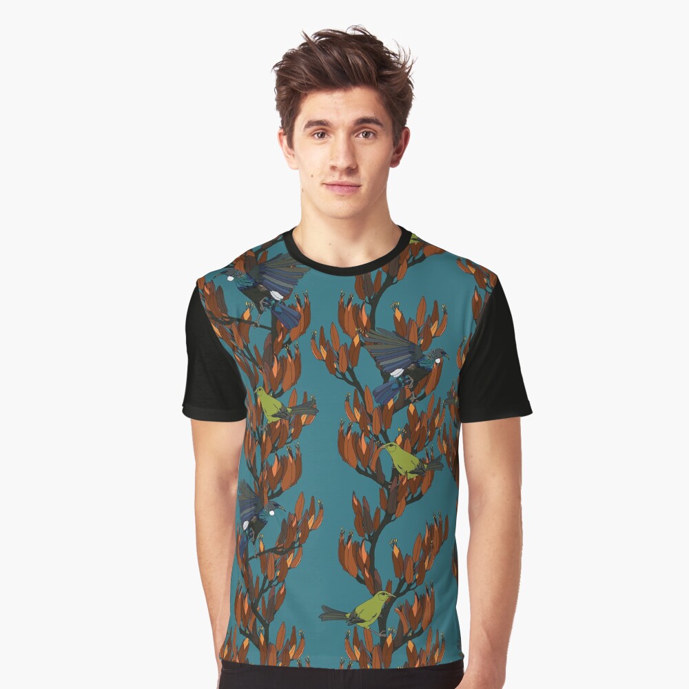 Tui and Koromiko on Harakeke Graphic T-Shirt