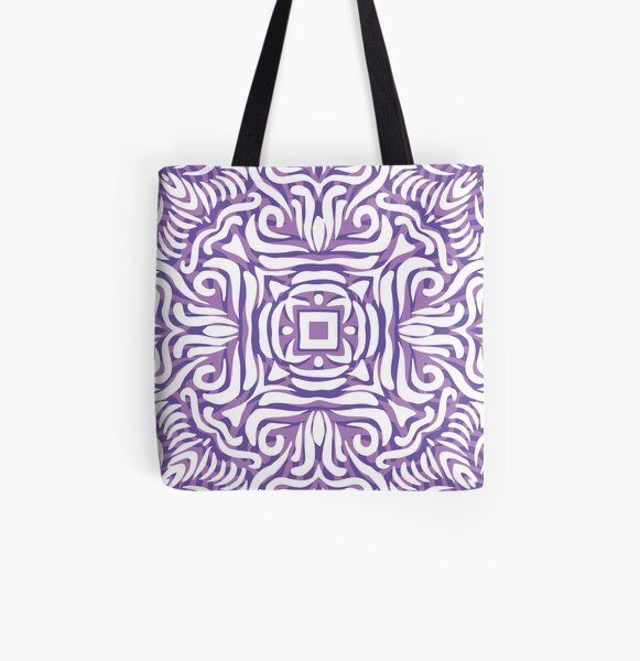 Purple, Lilac & White Swirly Mandala All Over Print Tote Bag