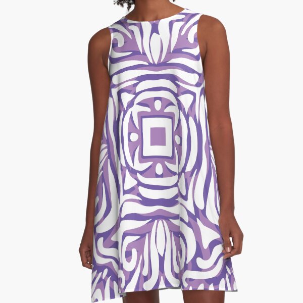 Purple, Lilac & White Swirly Mandala A-Line Dress