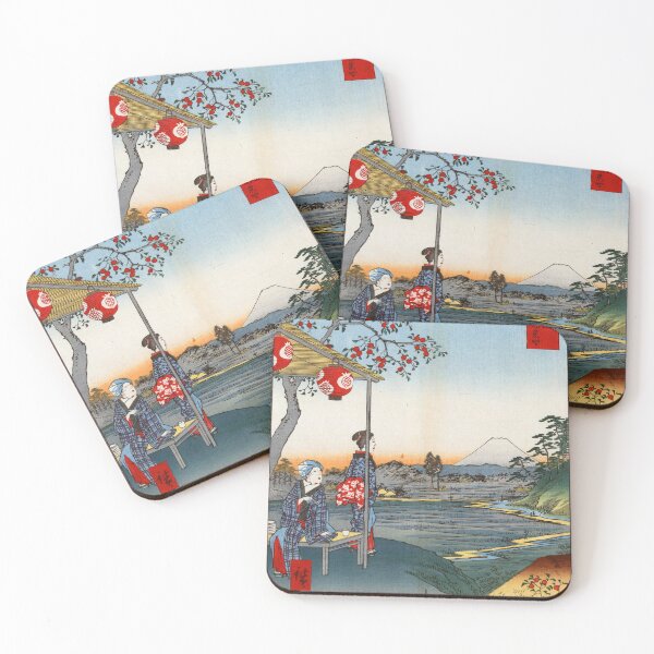 Item preview, Two women at an outdoor teahouse stall at Zōshigaya with Mount Fuji in the distance (Restored Japanese Artwork) designed and sold by PromoteProgress.