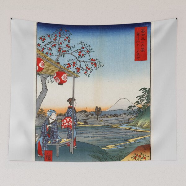 Item preview, Two women at an outdoor teahouse stall at Zōshigaya with Mount Fuji in the distance (Restored Japanese Artwork) designed and sold by PromoteProgress.
