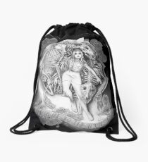 Throw Me To The Wolves (black pen and ink) Drawstring Bag