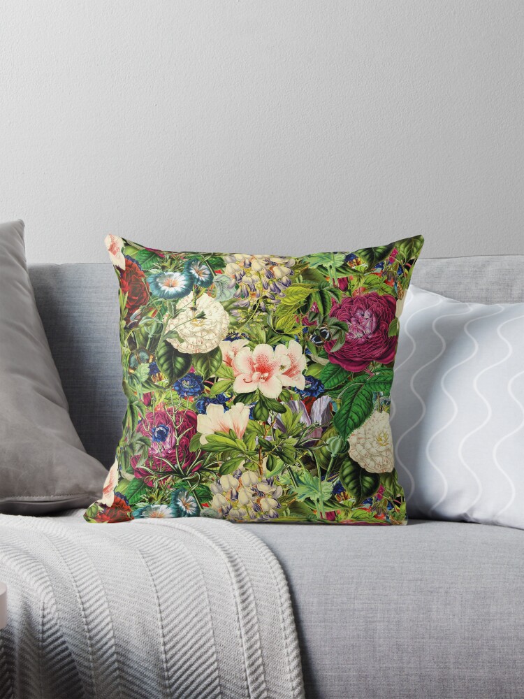 Thumbnail 1 of 4, Pillow, Vintage Botanical Floral Garden designed and sold by AntiqueImages.