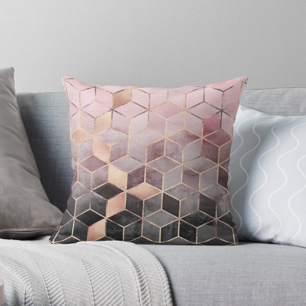 Pink And Grey Gradient Cubes Throw Pillow