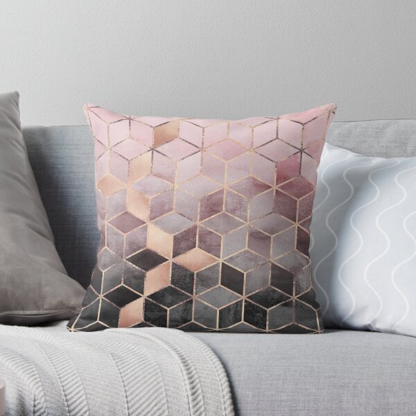 Pink And Grey Gradient Cubes Throw Pillow