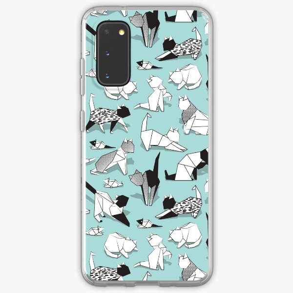 Origami kitten friends // aqua background paper cats Samsung Galaxy Soft Case