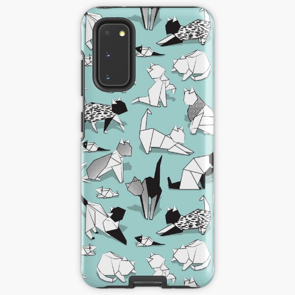 Origami kitten friends // aqua background paper cats Samsung Galaxy Tough Case