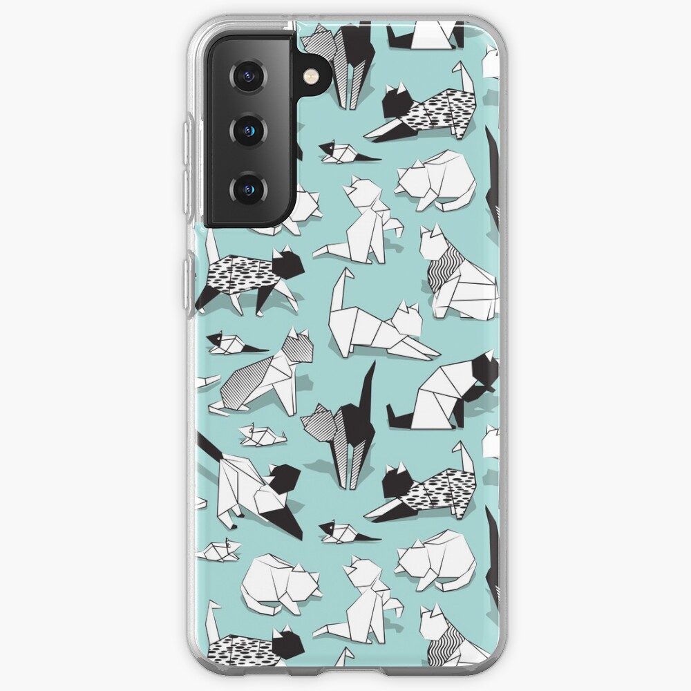 Origami kitten friends // aqua background paper cats Case & Skin for Samsung Galaxy
