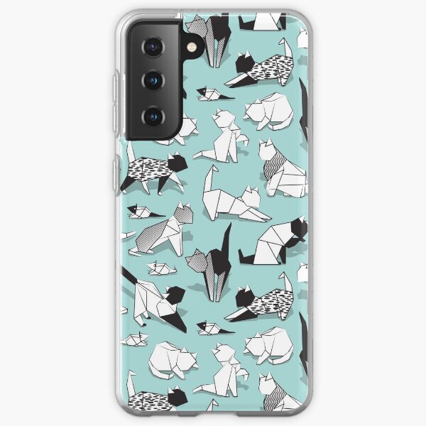 Origami kitten friends // aqua background paper cats Samsung Galaxy Soft Case