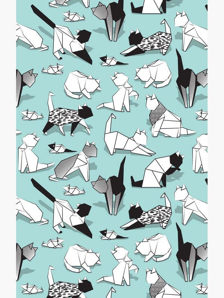 Origami kitten friends // aqua background paper cats by SelmaCardoso