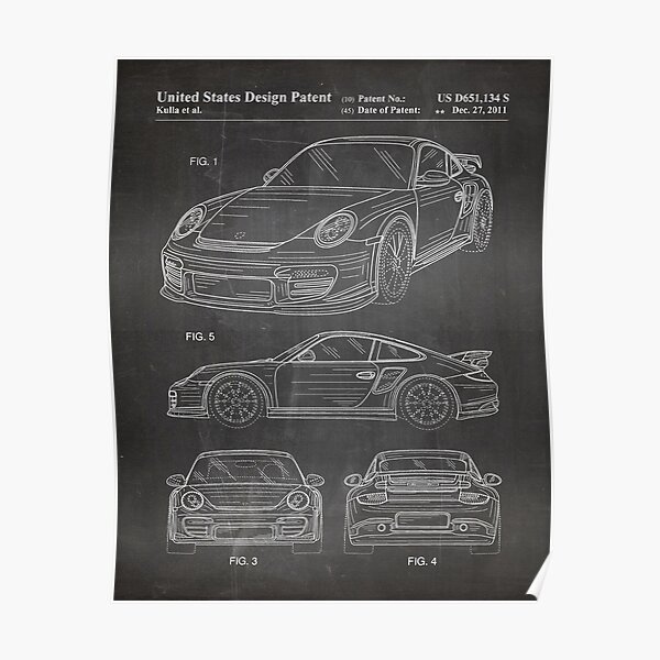 Porsche 911 Patent - 911 Carrera Art - Schwarze Tafel Poster