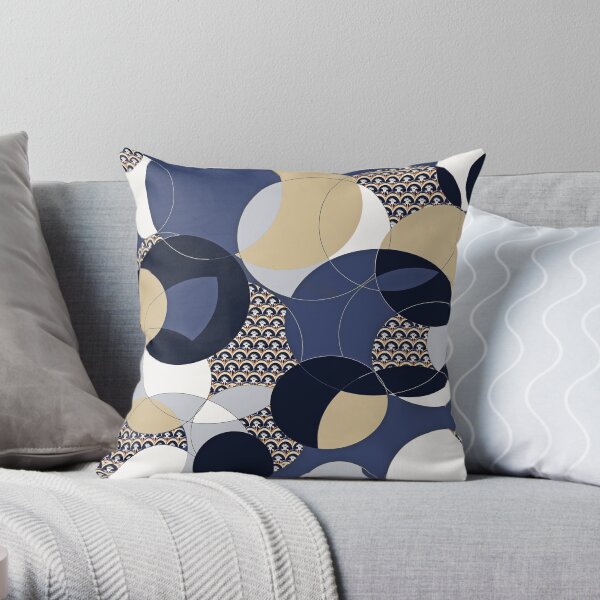 Thistle Geometric Blue and Khaki Circle Print Throw Pillow