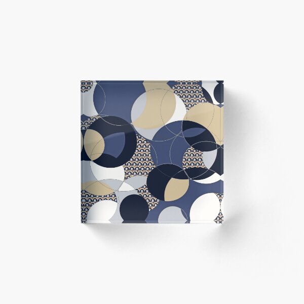 Thistle Geometric Blue and Khaki Circle Print Acrylic Block