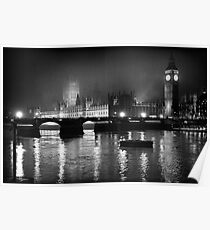 Westminster Palace, A Foggy Winter Night, London, UK Poster