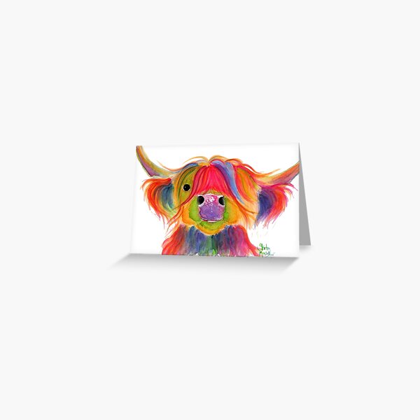 Scottish Hairy Highland Cow PRiNT ' PENELOPE PLUM ' by Shirley MacArthur Greeting Card