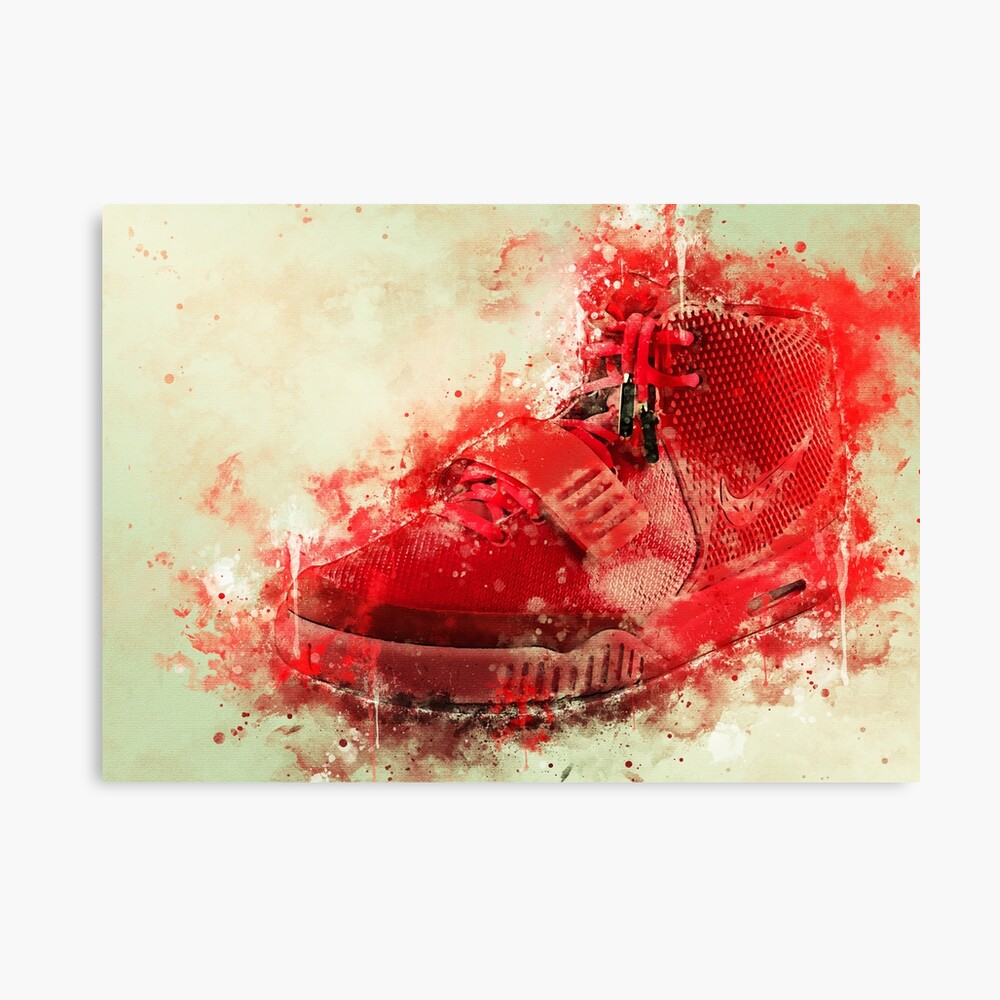Yeezy 2 Red October Watercolor Splash Metal Print By Cryptotextile Redbubble