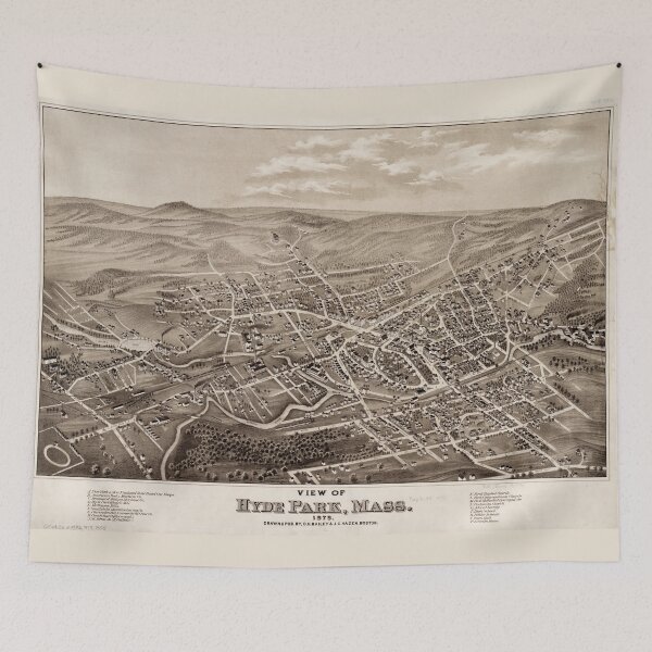 Item preview, Vintage Pictorial Map of Hyde Park MA (1879) designed and sold by BravuraMedia.