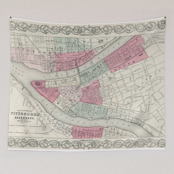 Item preview, Vintage Map of Pittsburgh PA (1865) designed and sold by BravuraMedia.