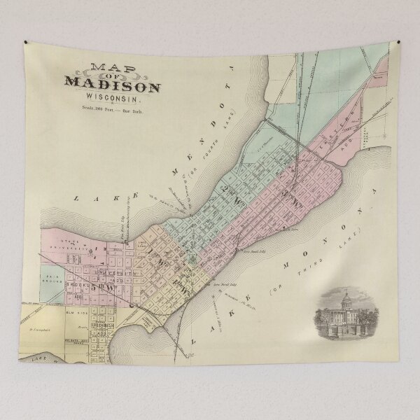 Item preview, Vintage Map of Madison WI (1878) designed and sold by BravuraMedia.