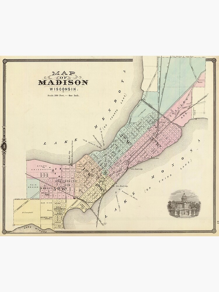"Vintage Map of Madison WI (1878)" Art Print by BravuraMedia Redbubble