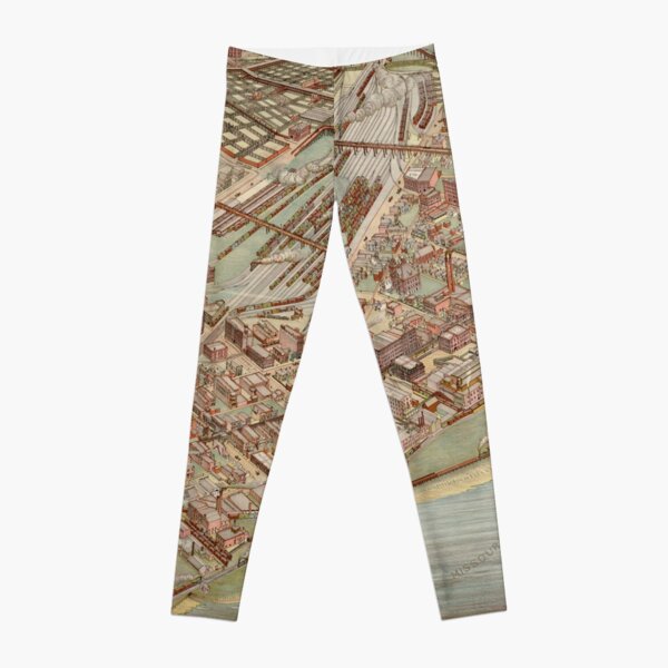 Vintage Pictorial Map of Kansas City MO (1895) Leggings