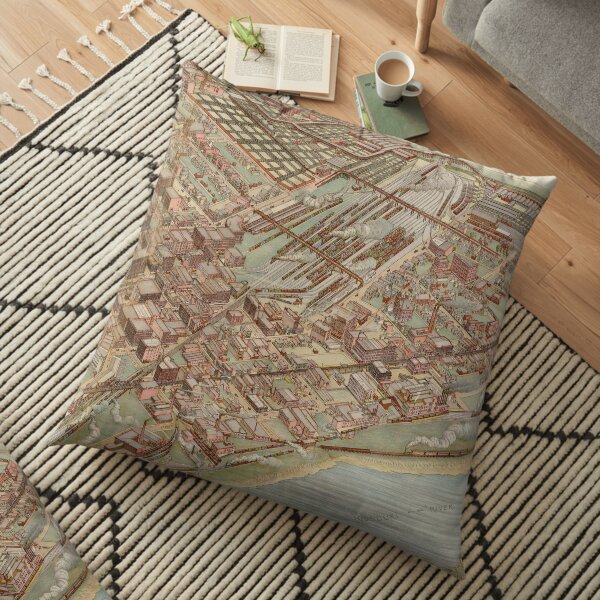 Vintage Pictorial Map of Kansas City MO (1895) Floor Pillow