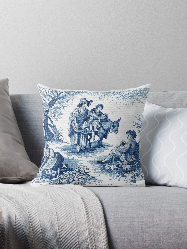 Square Pillow Blue Toile de Jouy