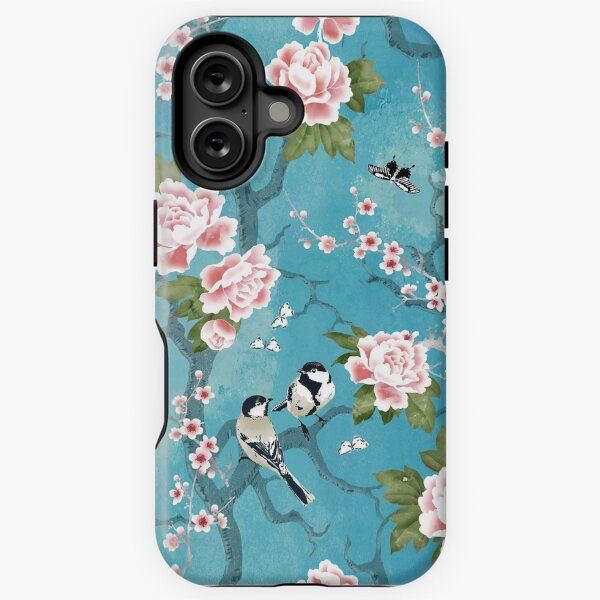 Item preview, Chinoiserie birds in turquoise blue designed and sold by adenaJ.