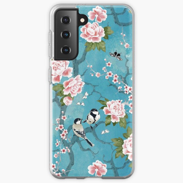 Chinoiserie birds in turquoise blue Samsung Galaxy Soft Case
