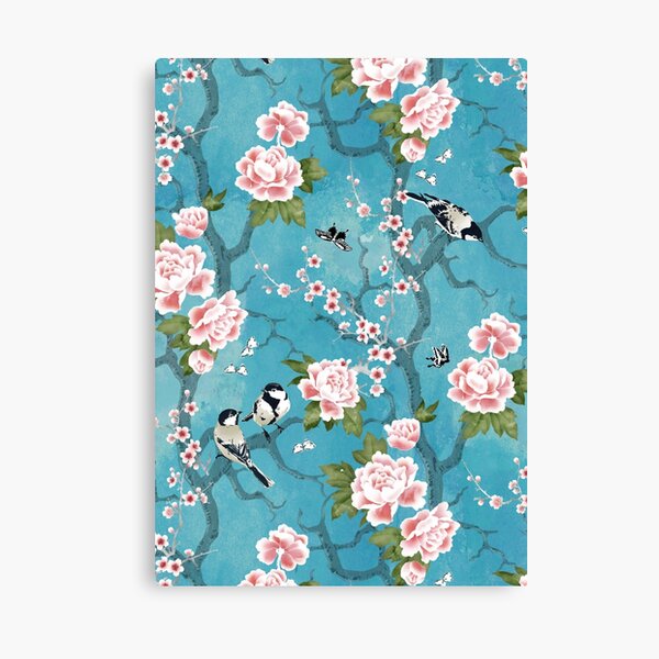 Chinoiserie birds in turquoise blue Canvas Print