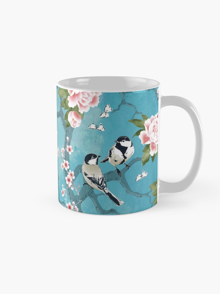 Thumbnail 5 of 6, Coffee Mug, Chinoiserie birds in turquoise blue designed and sold by adenaJ.