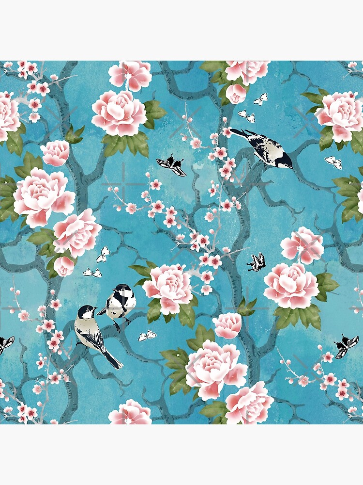 Chinoiserie birds in turquoise blue by adenaJ