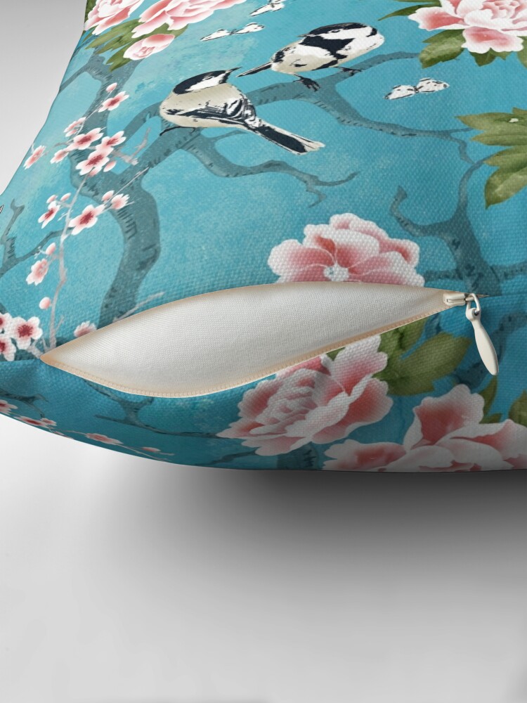 Alternate view of Chinoiserie birds in turquoise blue Throw Pillow