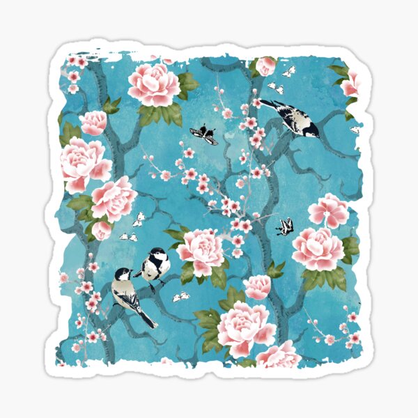 Chinoiserie birds in turquoise blue Sticker