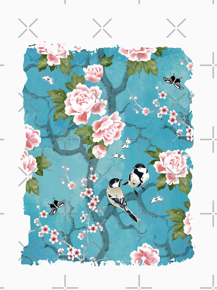 Chinoiserie birds in turquoise blue by adenaJ